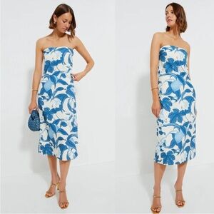 Tuckernuck Bonnie Blossom Marin Dress Floral Blue Ivory Strapless Medium NEW